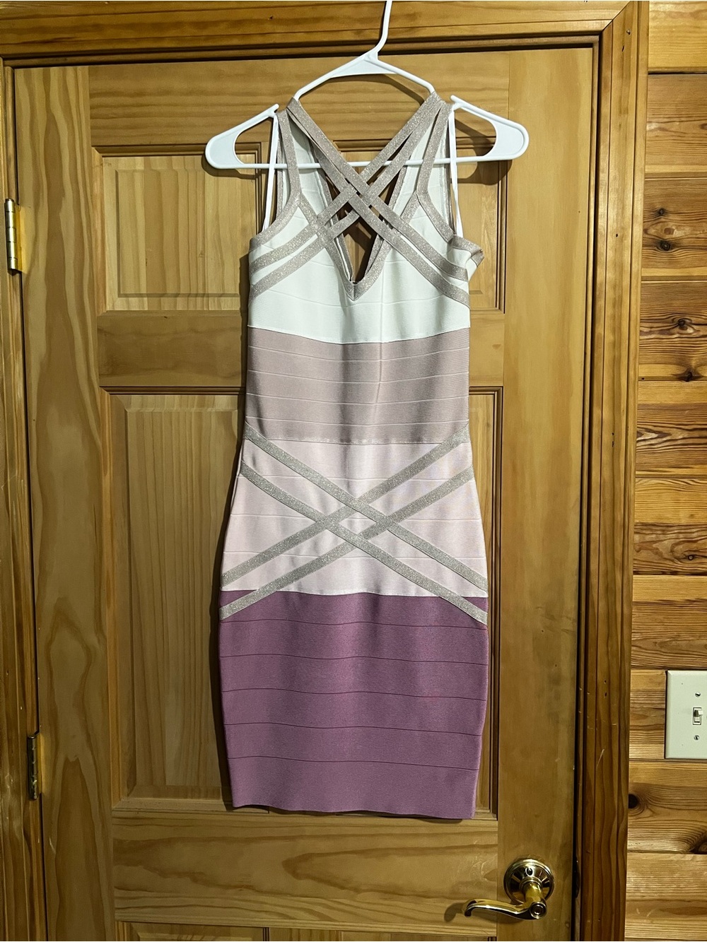 VENUS Strappy Colorblock Midi Dress in White, Blush & Mauve